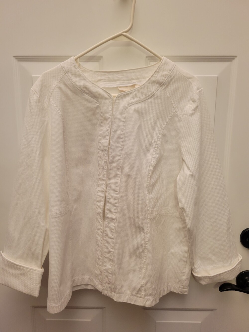 Chico's White Textured Collarless Jacket